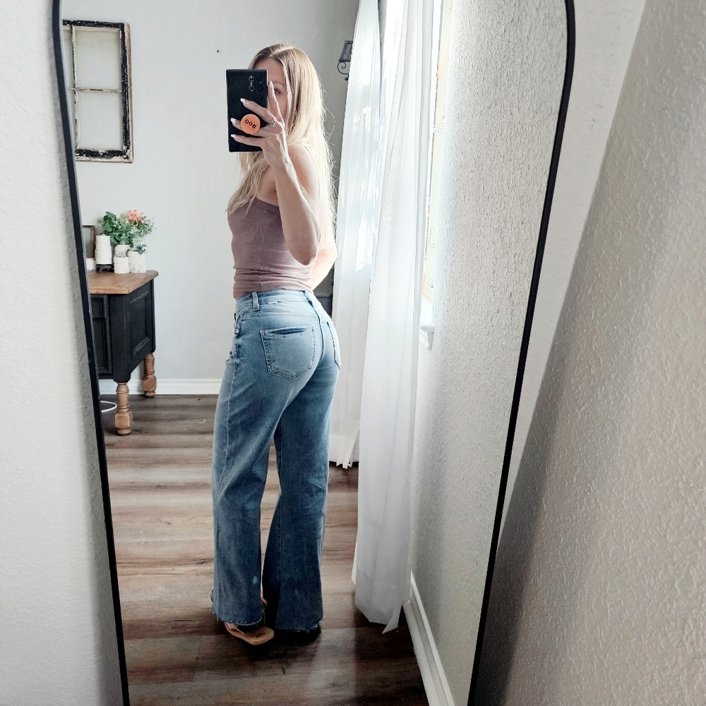 RISEN HR Tummy Control Light Wash Wide Leg Palazzo Denim Jeans Various NEW - Picture 8 of 12